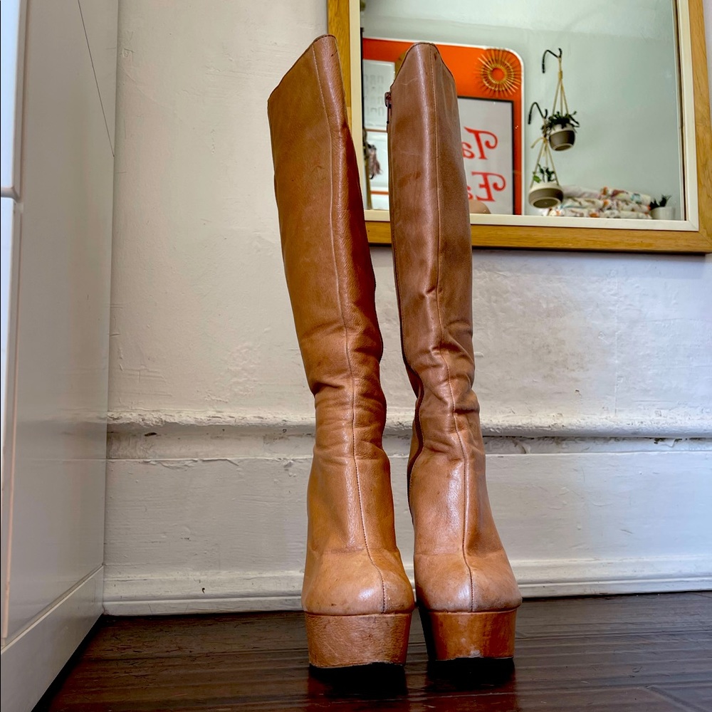 Halston platform high heeled boots